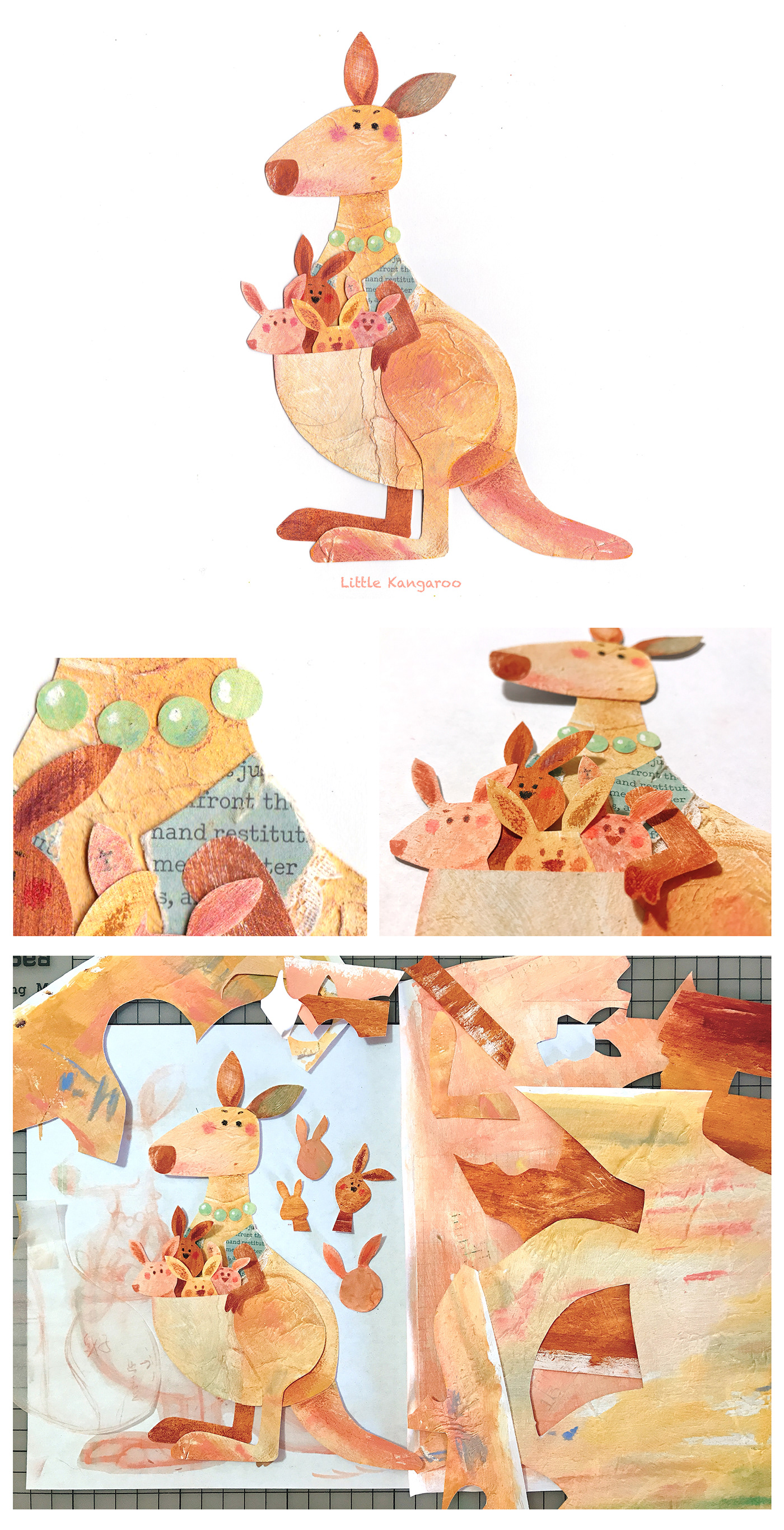 collage art animal design merry go round pig illustration animal illustration Crocodile Illustration kangaroo illustration hippo illustration children book