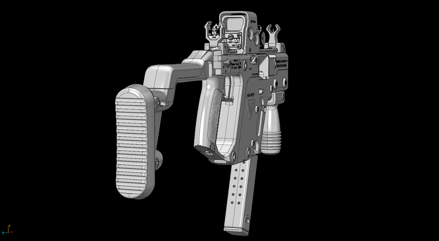 Maxwell Render Rhinoceros Weapon Gun Game Modeling 3d printed kriss vector 3d digital hard surface