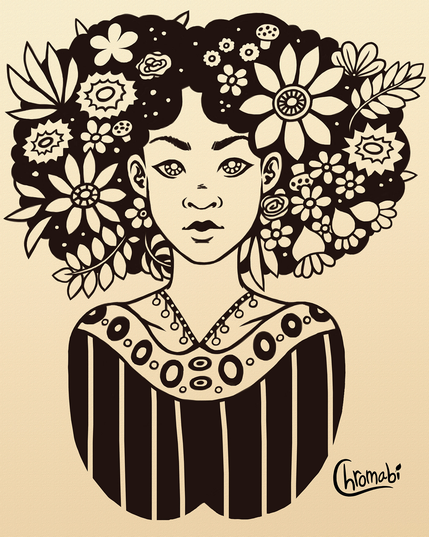afro Beautiful black girl digital Diversity feminist Flowers ink Magic   Nature