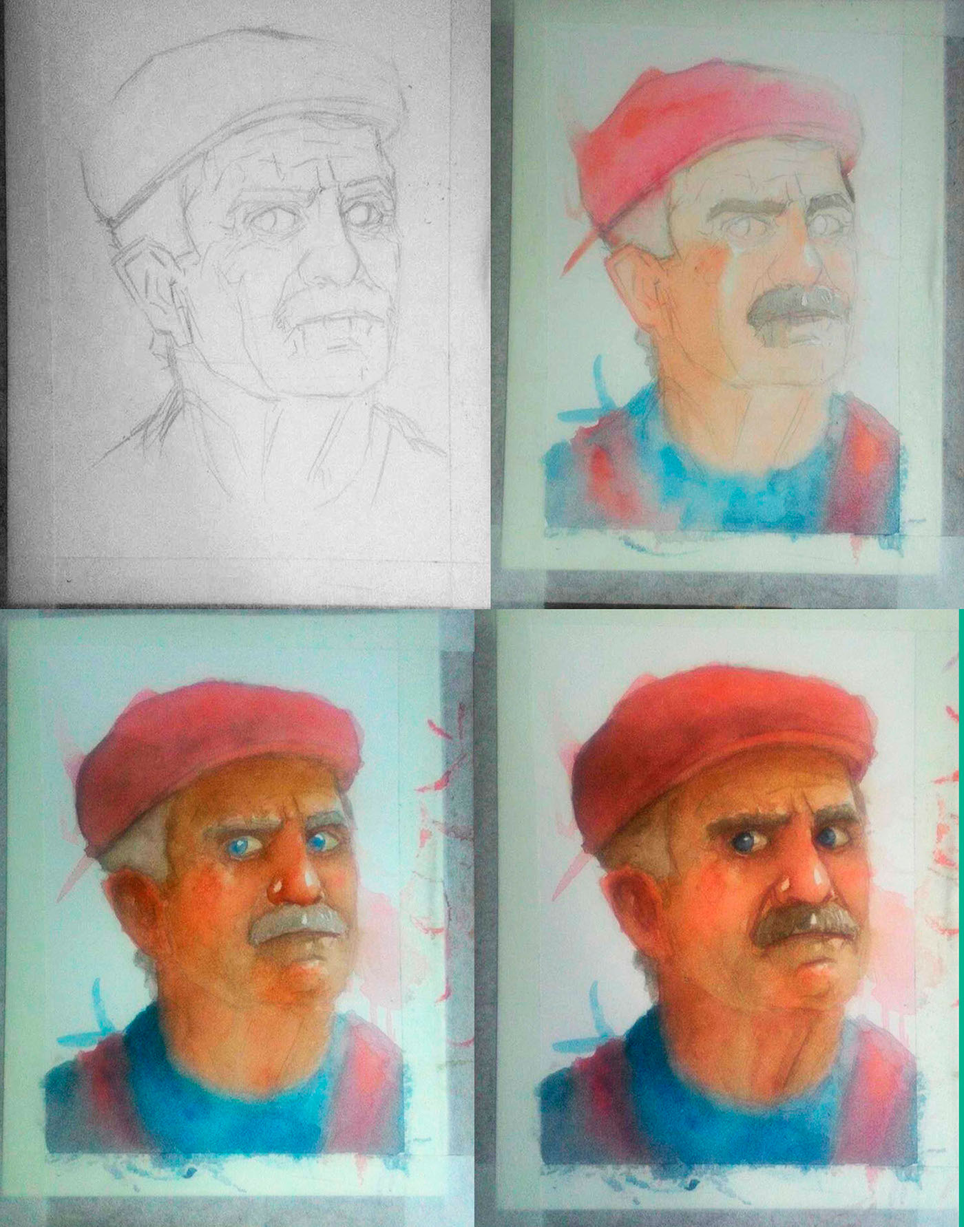 mario Nintendo aquarela watercolor oldman mustache game