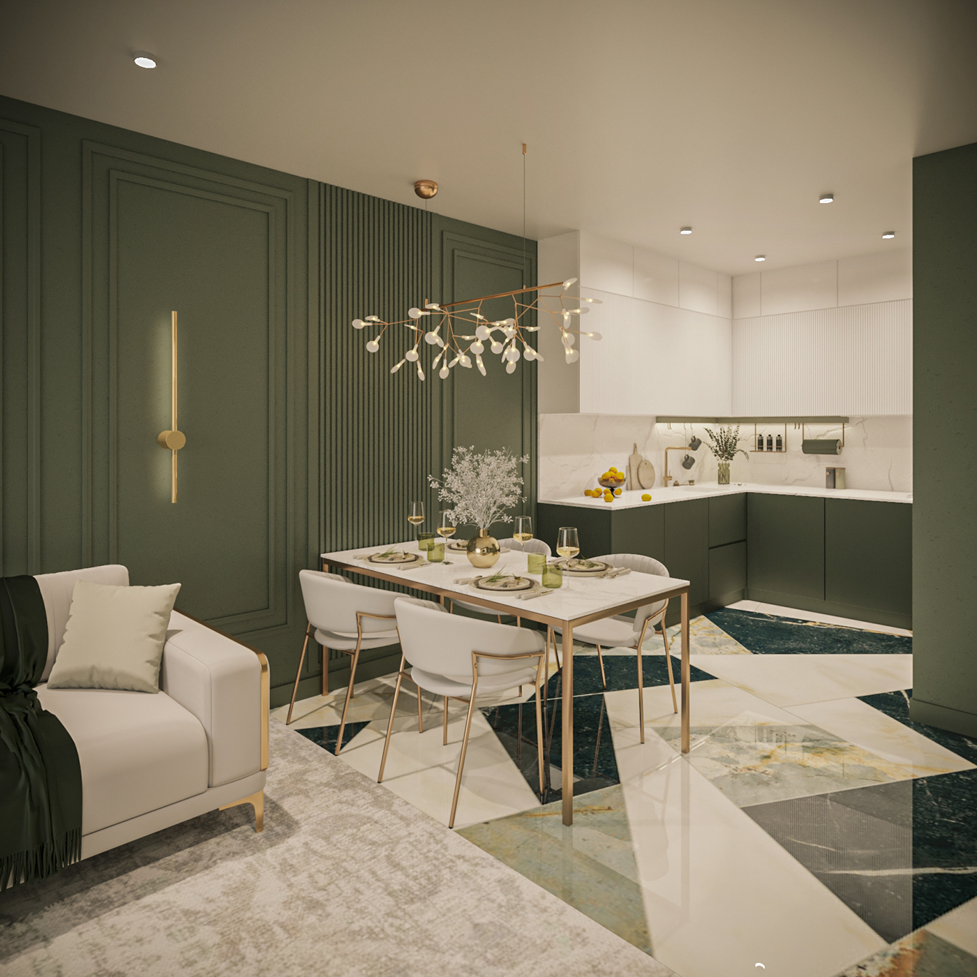 Interior visualization 3ds max corona interior design  living room kitchen living house 3D