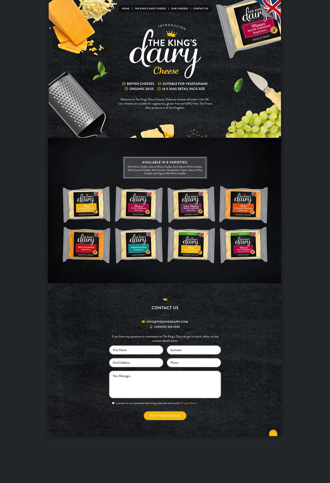 Packaging logo branding  Cheese Food Packaging Cheese packaging king Website Design The King's Dairy