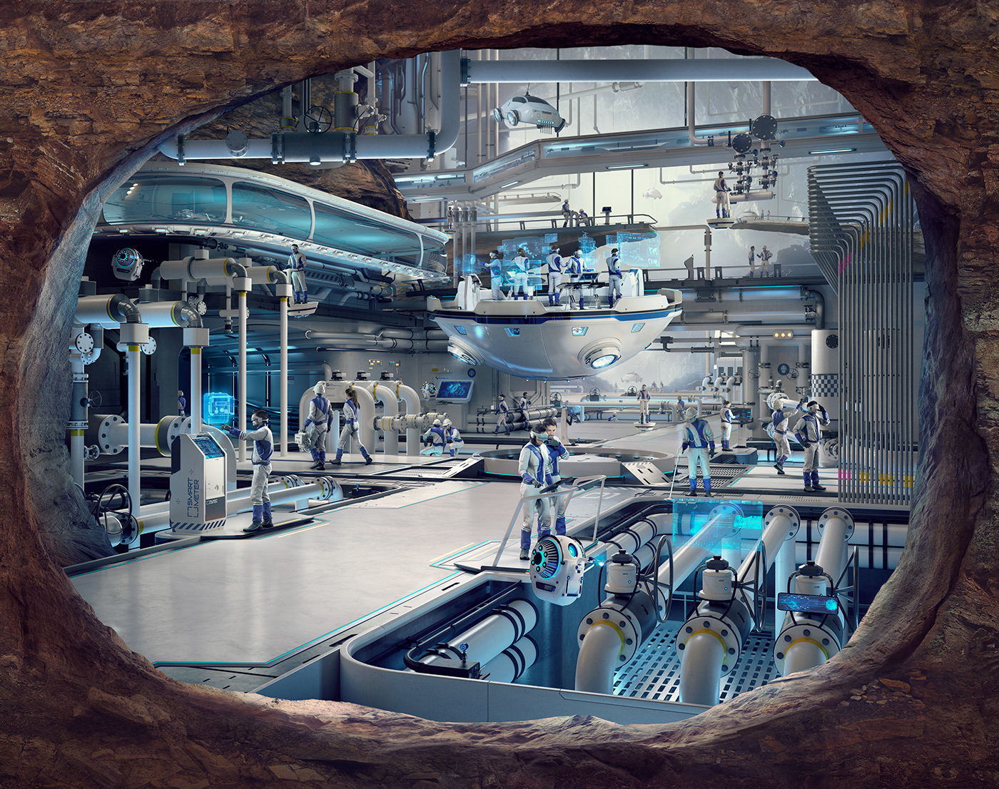 Gas underground ADV Sci Fi Pipe rock cave laboratory