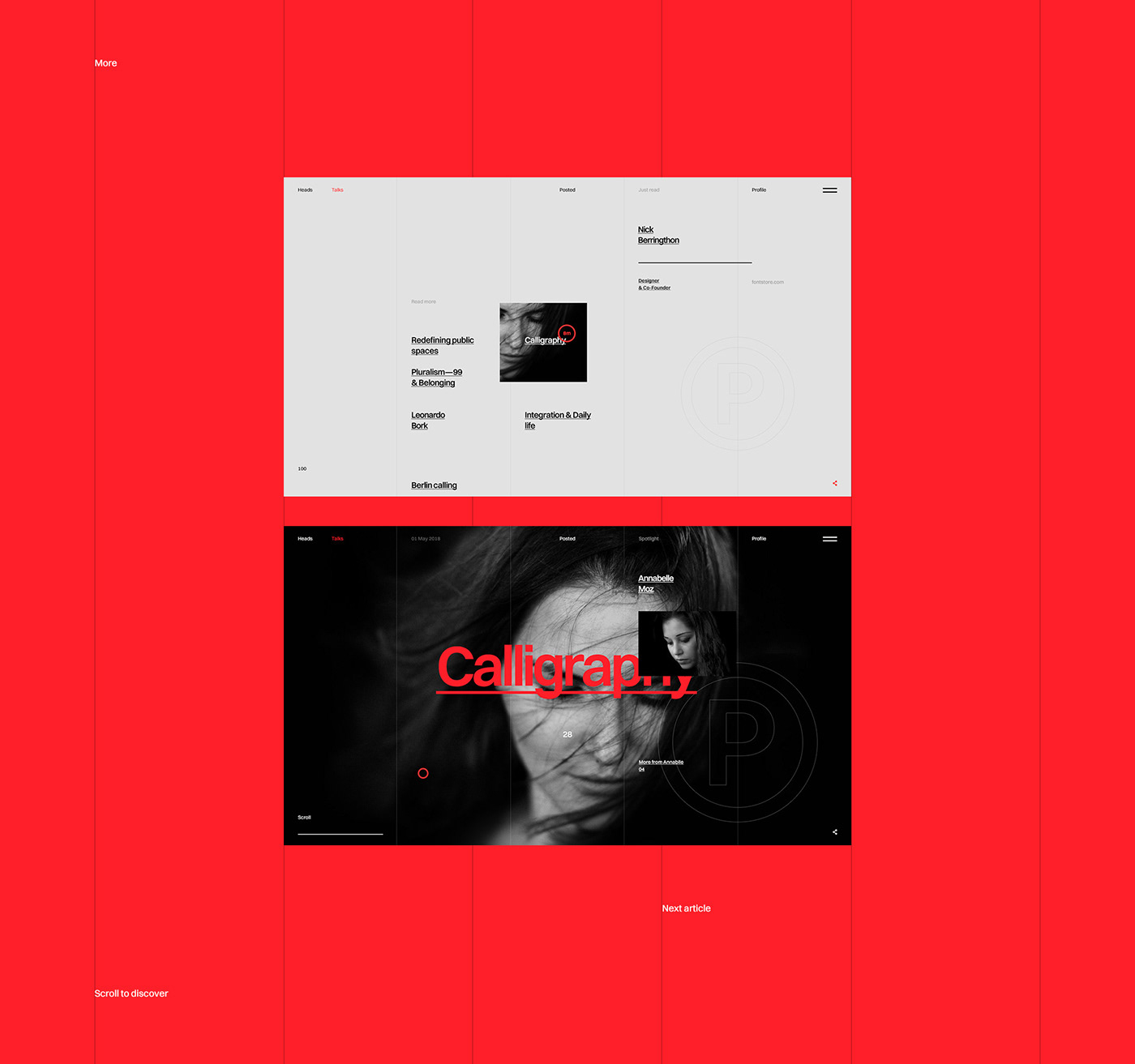 Web Website clean clear bw magazine typography   black red photo