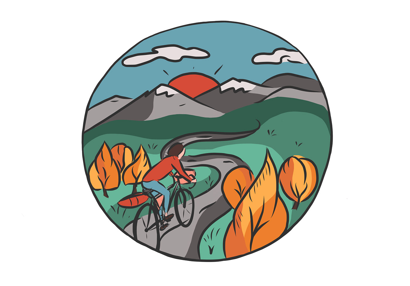 autumn Bike bike packing design ILLUSTRATION  mountains Outdoor shirt design