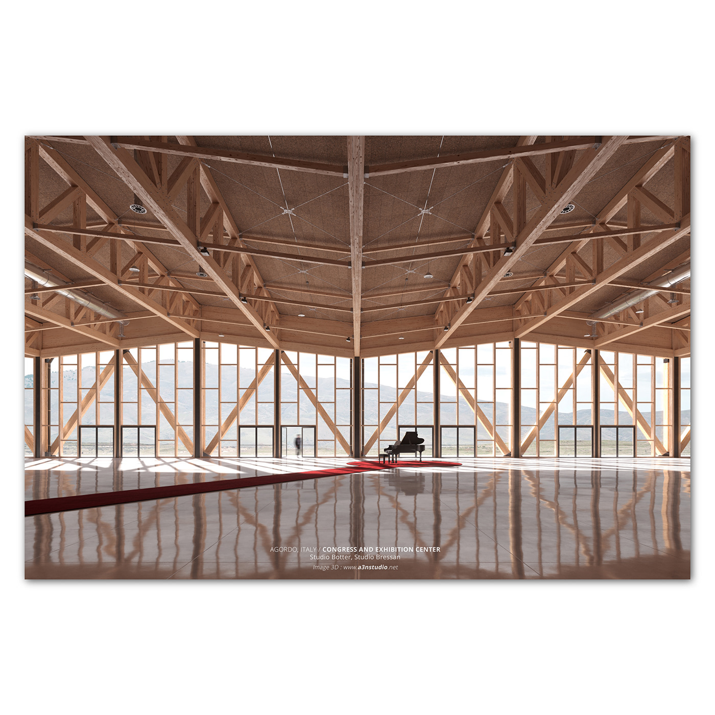 3D architecture archiviz concrete Interior light montain Piano Render wood