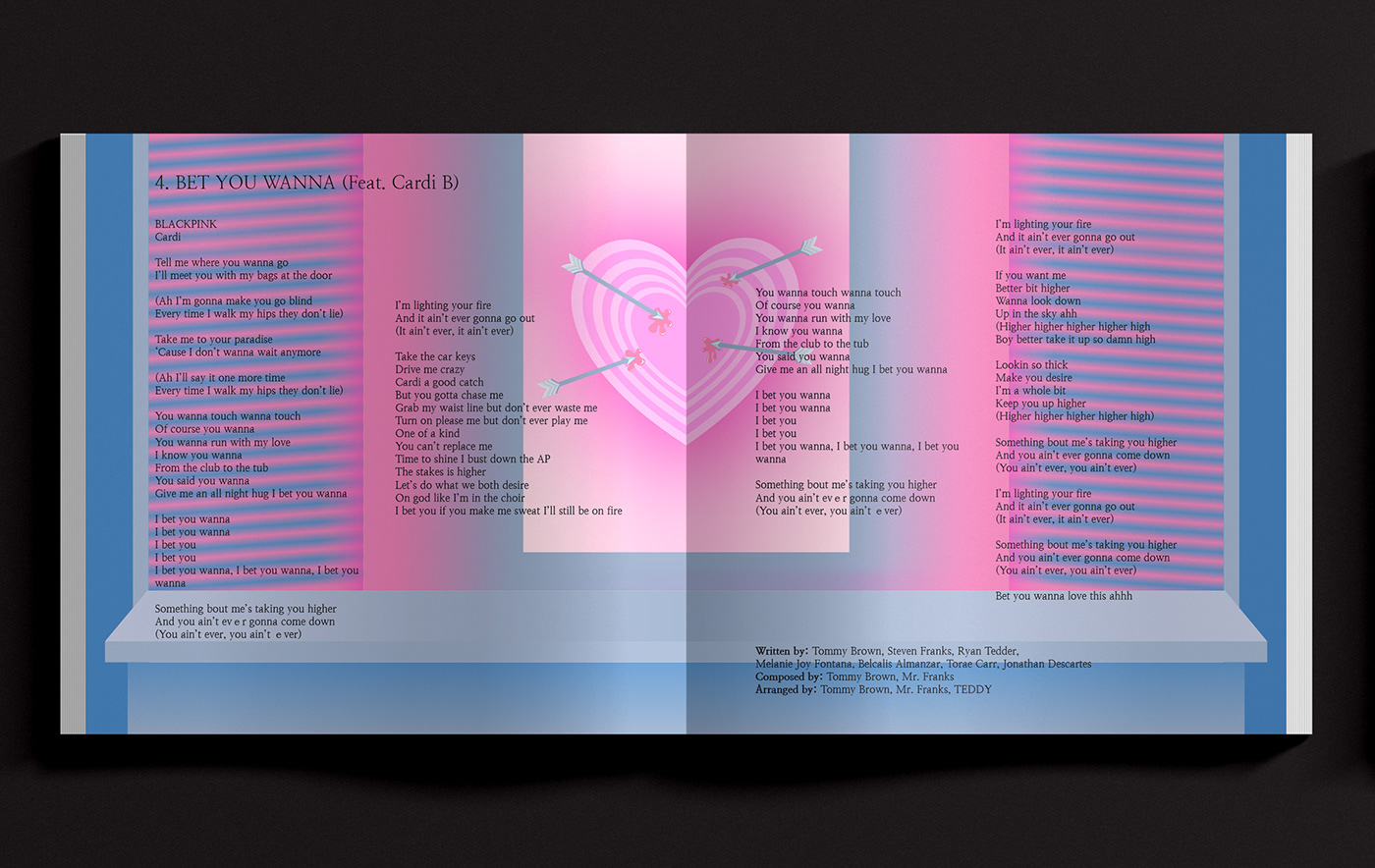 blackpink flat illustration kpop lyric book Lyrics redesign The Album Booklet how you like that lovesick girls