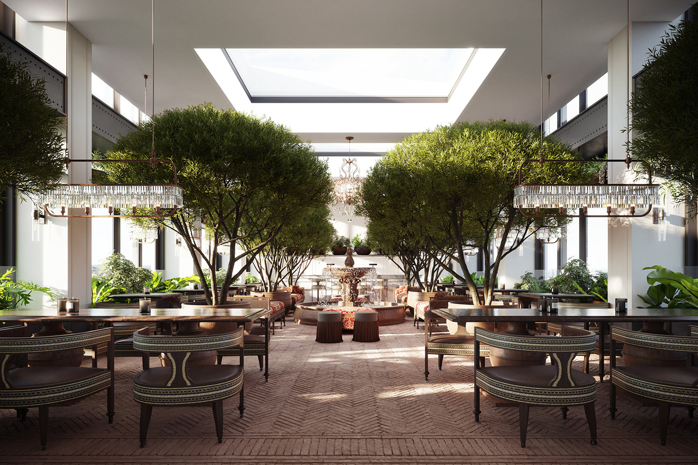 corona renderer Interior London Patio rendering restaurant trees UK visualization