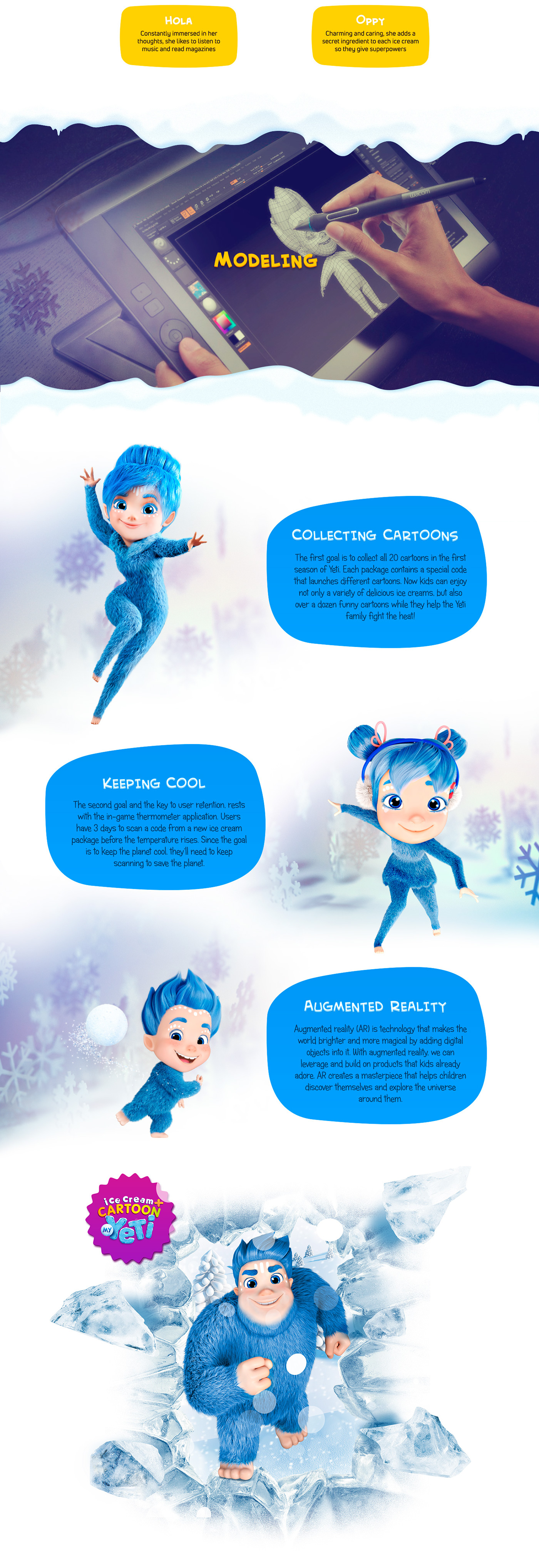 augmented reality AR ice cream yeti application Mixed Reality kids app snow people Live animations marketing campaign