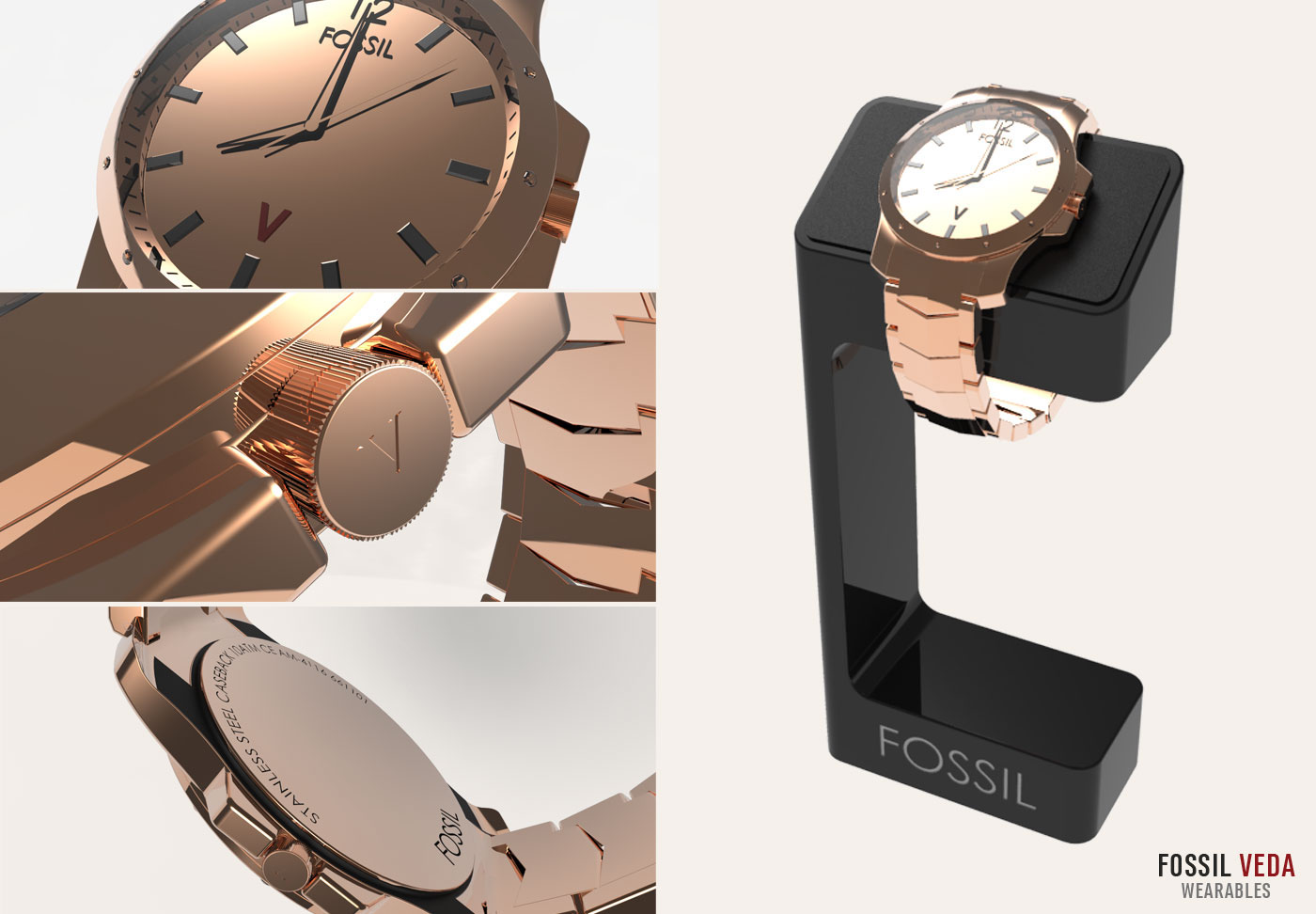 Fossil presentation Solidworks keyshot Render sw PS Layout watch 3D graphic concept engineered