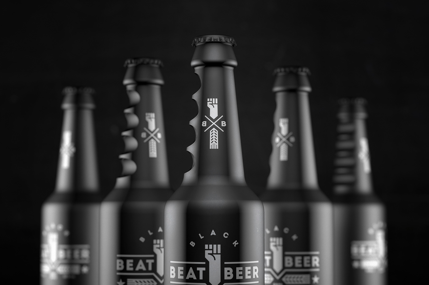 black and white dark beer Label 3D glass bottle simplicity BEAT packages