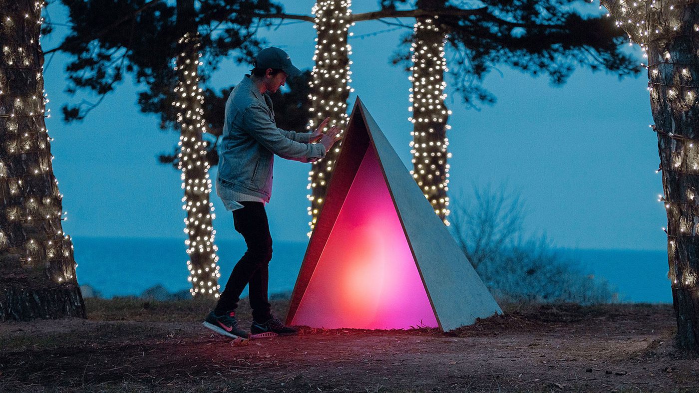 winter triangle light geometry installation interactive reactive sculpture digital