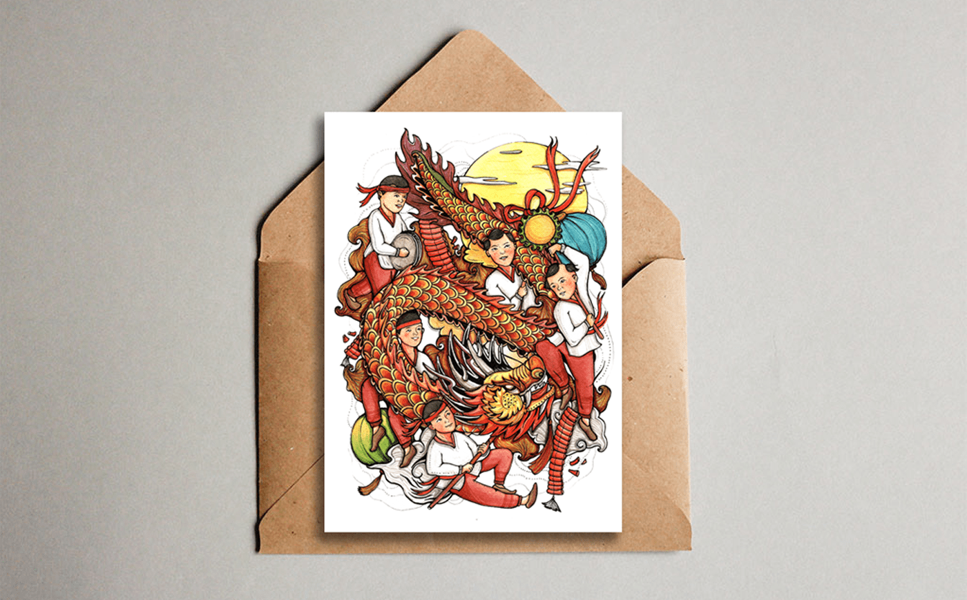 traditional ILLUSTRATION  art artwork dragon dragondance vietnam Drawing  sketching watercolor