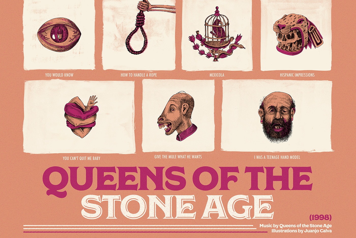 QOTSA queensofthestoneage JJCLV poster music songs Self-titled hand drawn Queens of the stone age