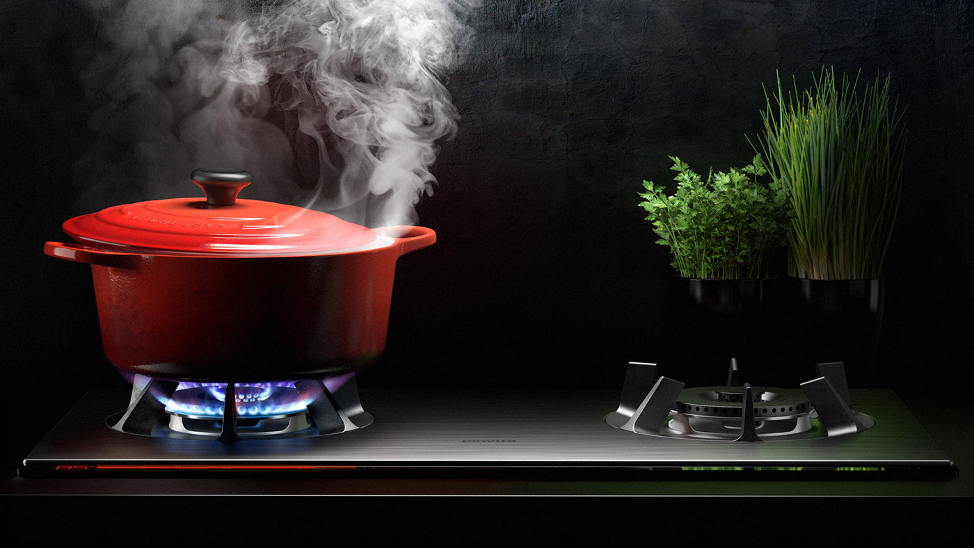 3D appliance design Gas Cooktop Hob industrial design  kitchen rendering visualisation