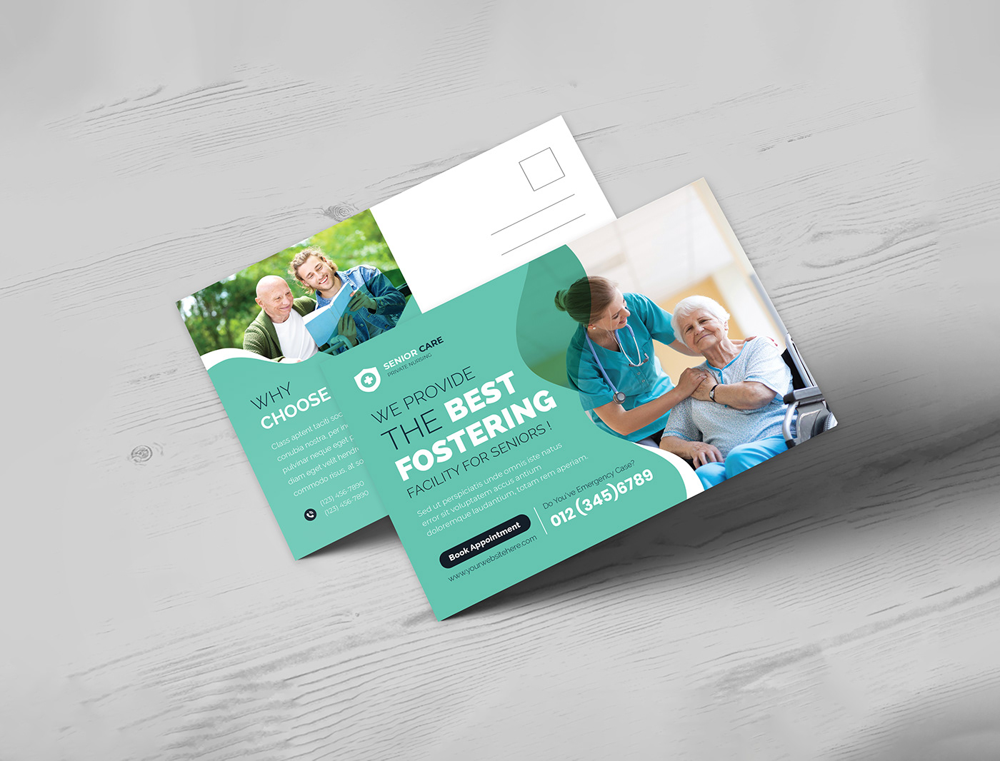 caregiver design grandmother hospital medical nursing pensioner postcard design retirement senior care Postcard