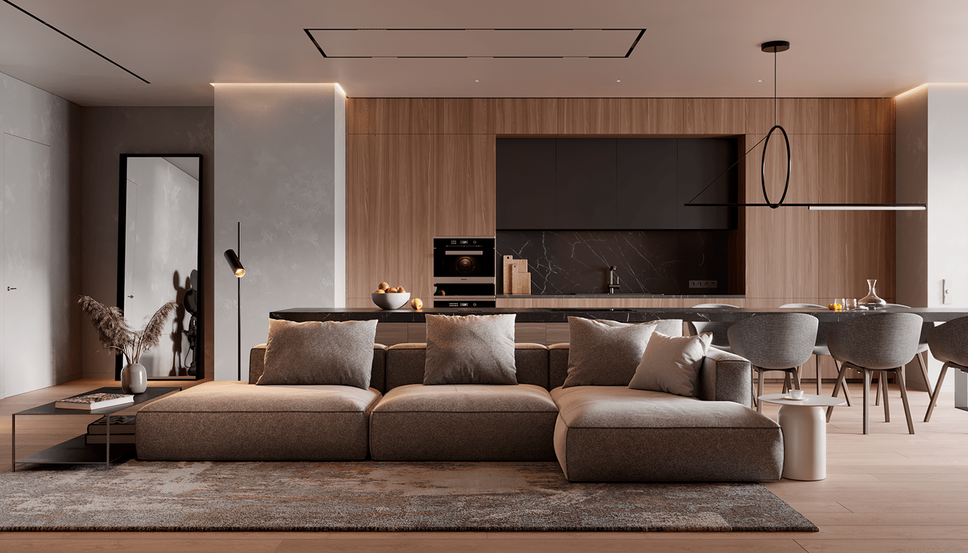 3dsmax apartment architecture bangolufsen CGI corona design furniture Interior livingroom miele modern panorama Render visualization wooden archviz