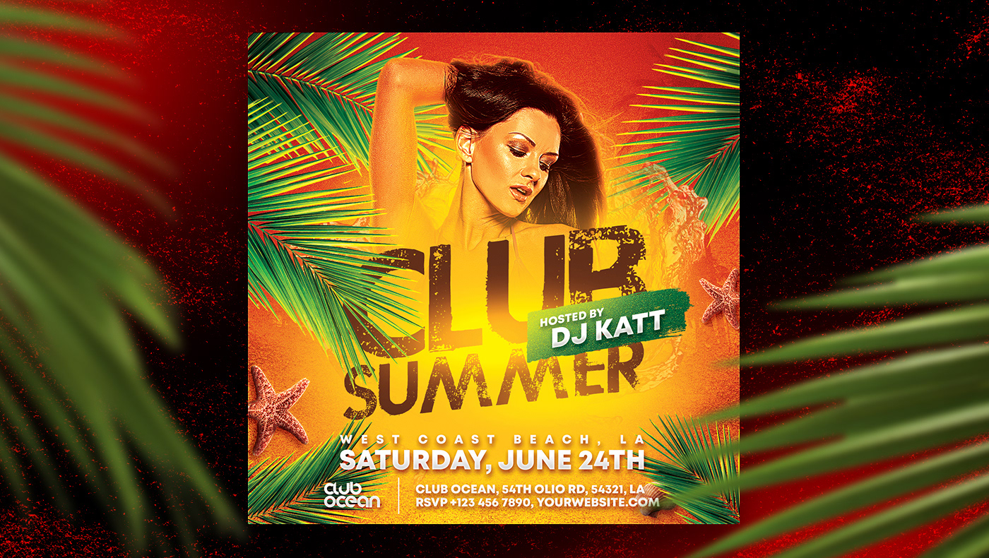 creative market flyer template poster template Summer party club nightclub beach party bikini Hot
