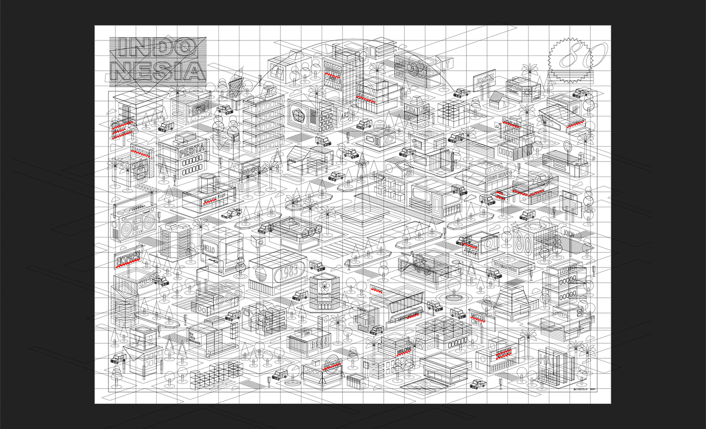 80s architecture building Games ILLUSTRATION  indonesia isometric illustration pop puzzle vaporwave