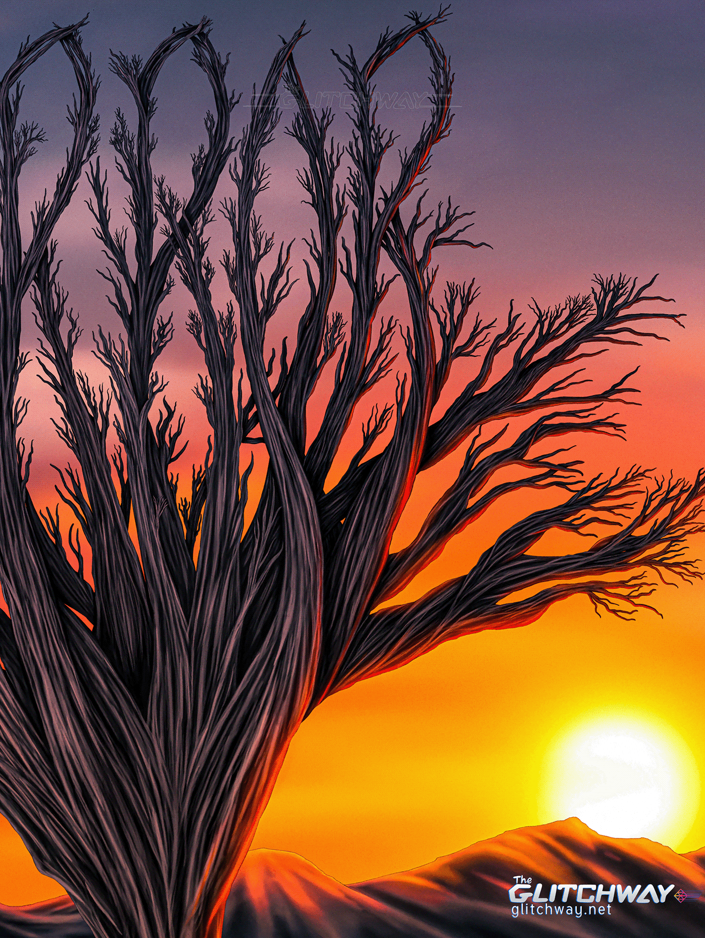 dead tree desert digital artist digital painting ditial art horror ILLUSTRATION  skull sunset The Glitchway