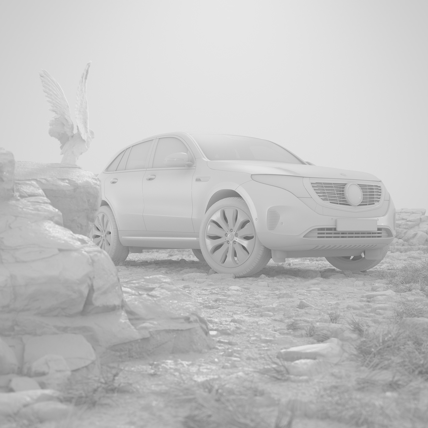 3D car CGI electric enviroment eqc marketing   Merces Benz mood Nature