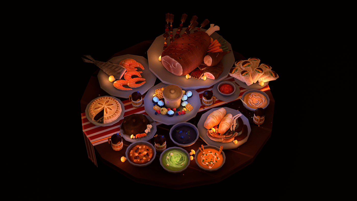 3D blender fantasy feast Food  game asset lowpoly meat Render stylized