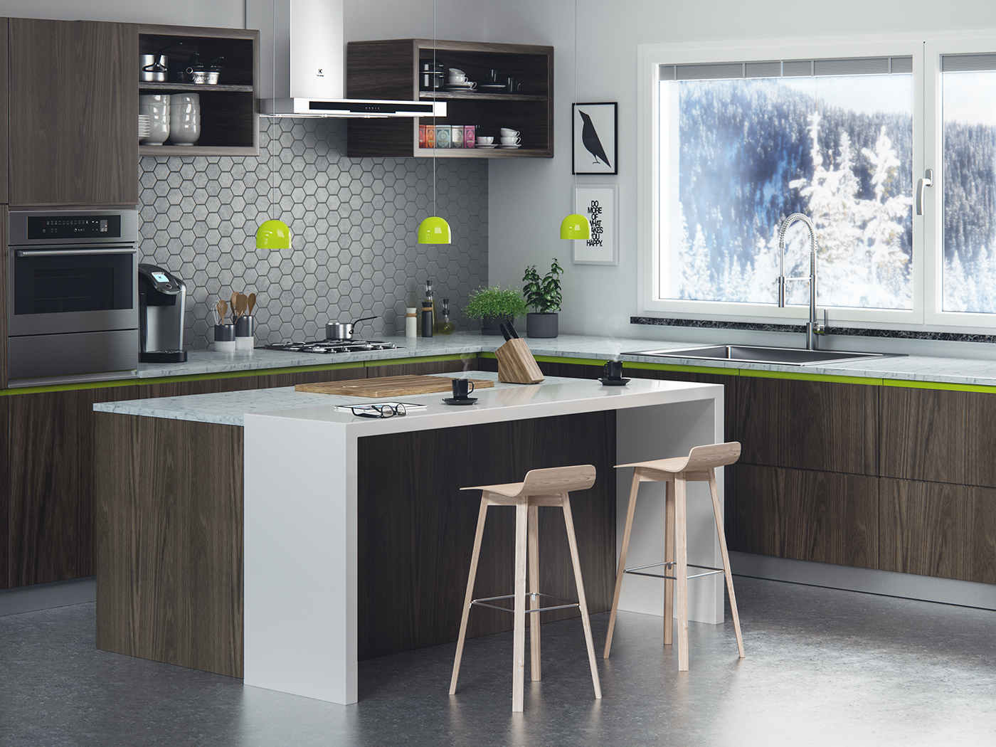 3D visualization archviz CGI vray 3dsmax Advertising  kitchen winter photoshop