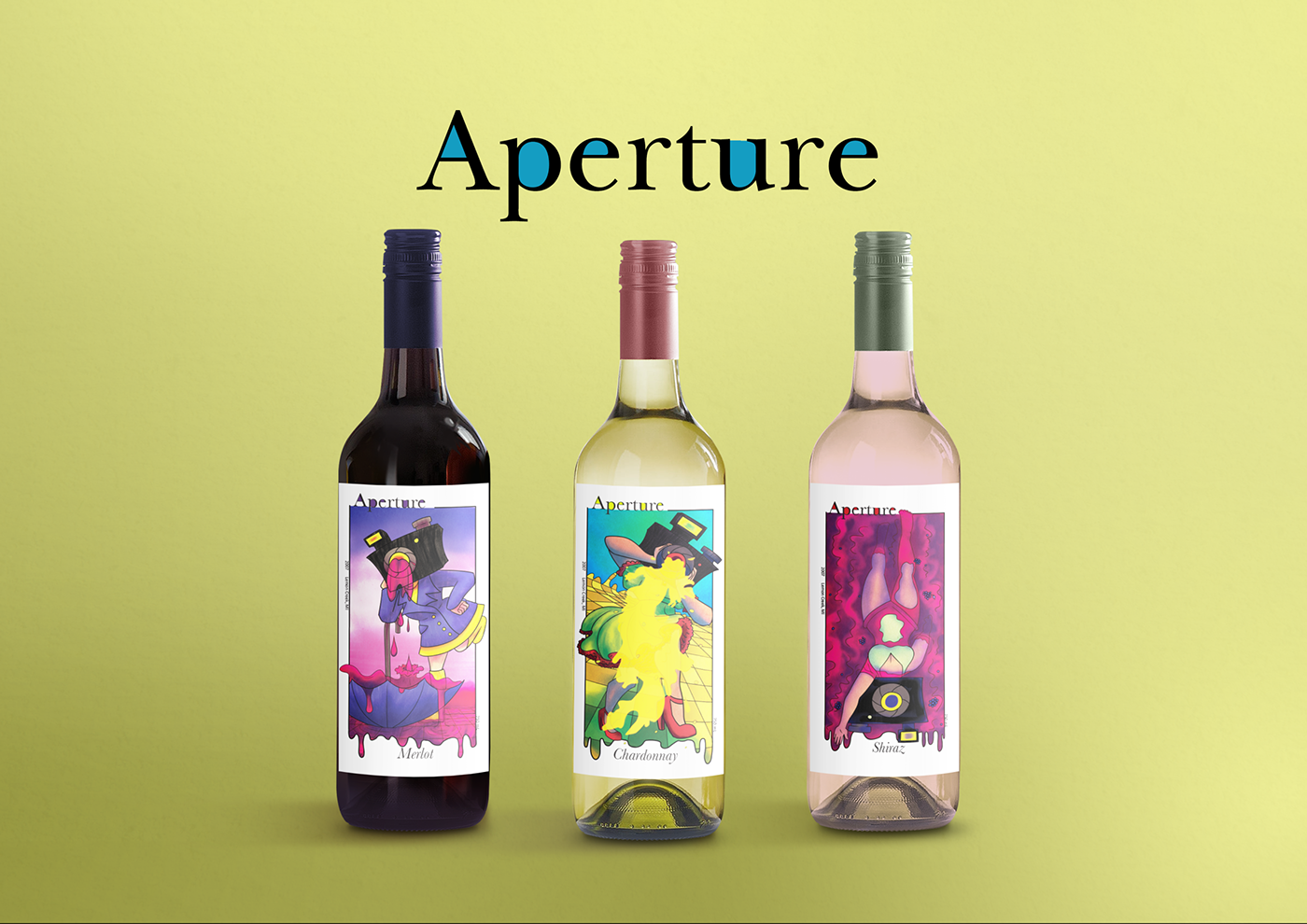 surrealism wine bottles label design colorful Eccentric