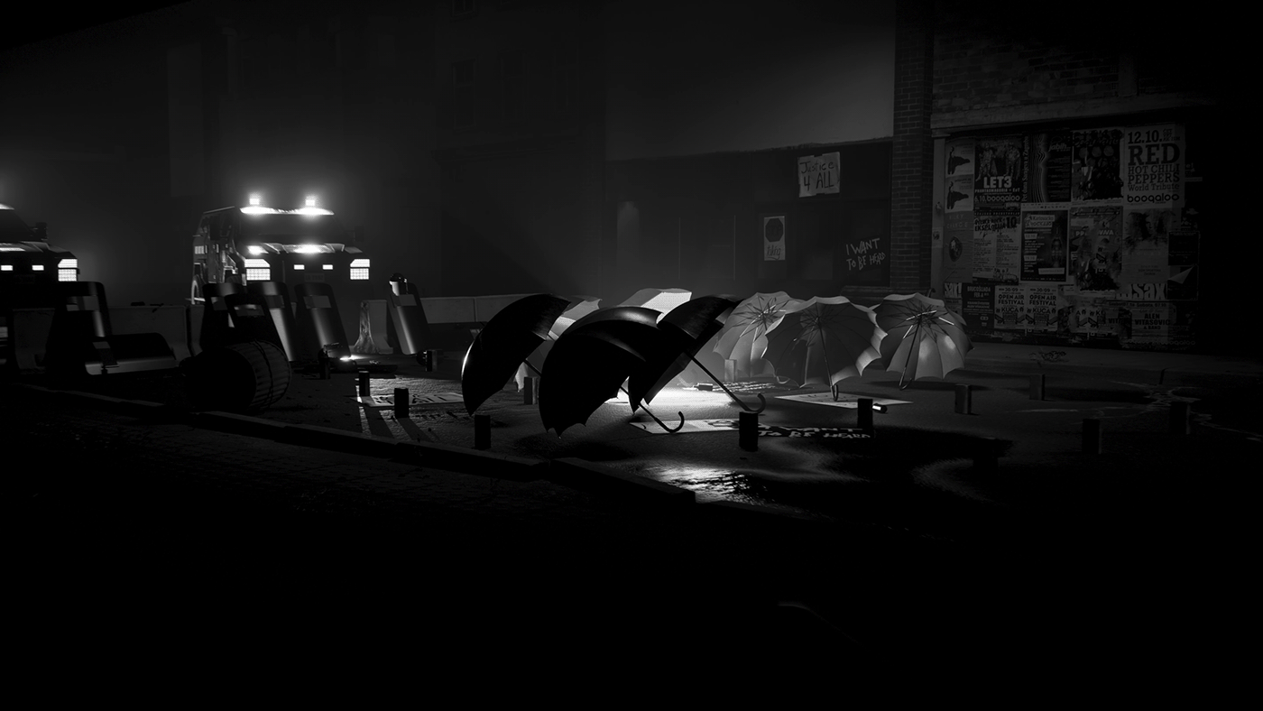 black BLACKLIVESMATTER police red ride virtual tour 3D CGI dark music video