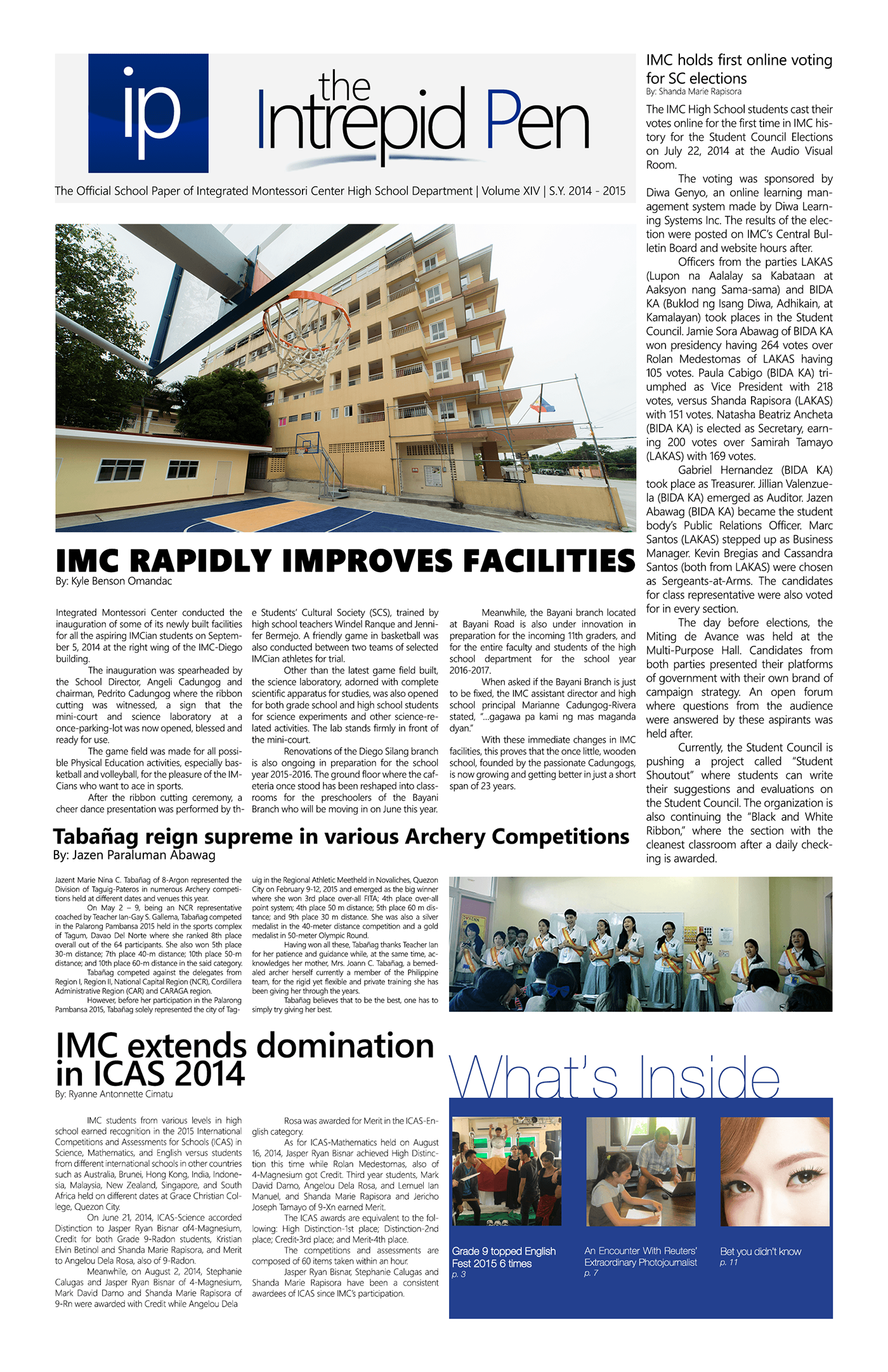 newspaper Layout design IMC Integrated Montessori Center Intrepid Pen print journalism   school