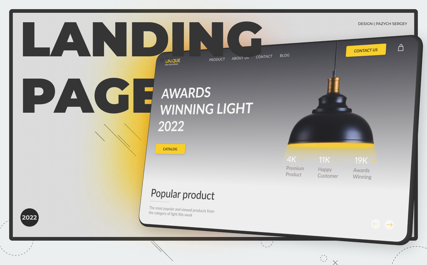 Presentation of the main page of the landing page of the site for the sale of lamps
