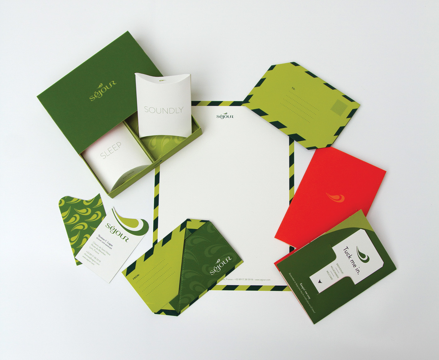 design package design  hotel hostel france Sojourn séjour green orange Booklet kit bathroom soap B&B lacoste