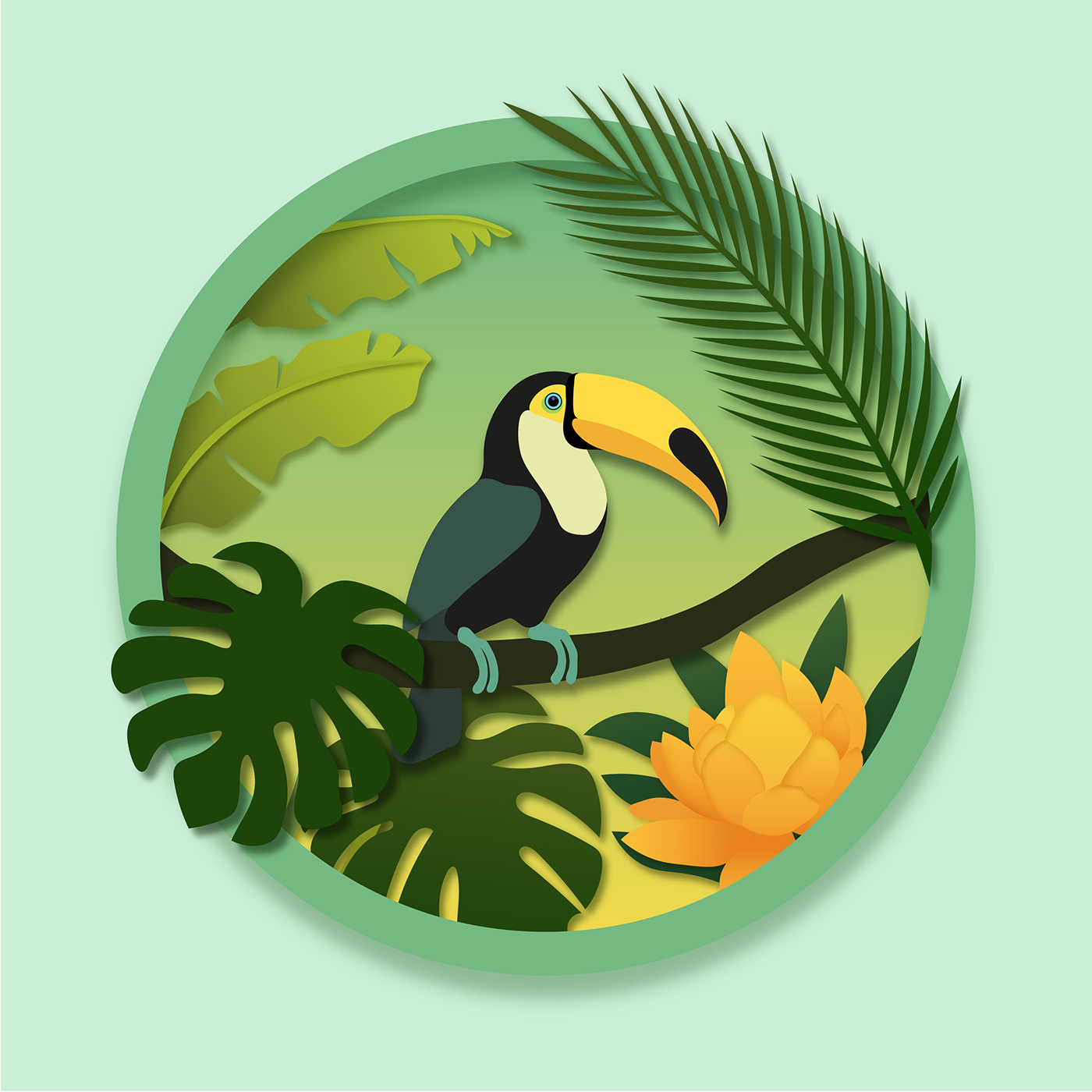 bird ILLUSTRATION  adobe illustrator Graphic Designer Tropical Tropical Design paper art collage toucan vector art