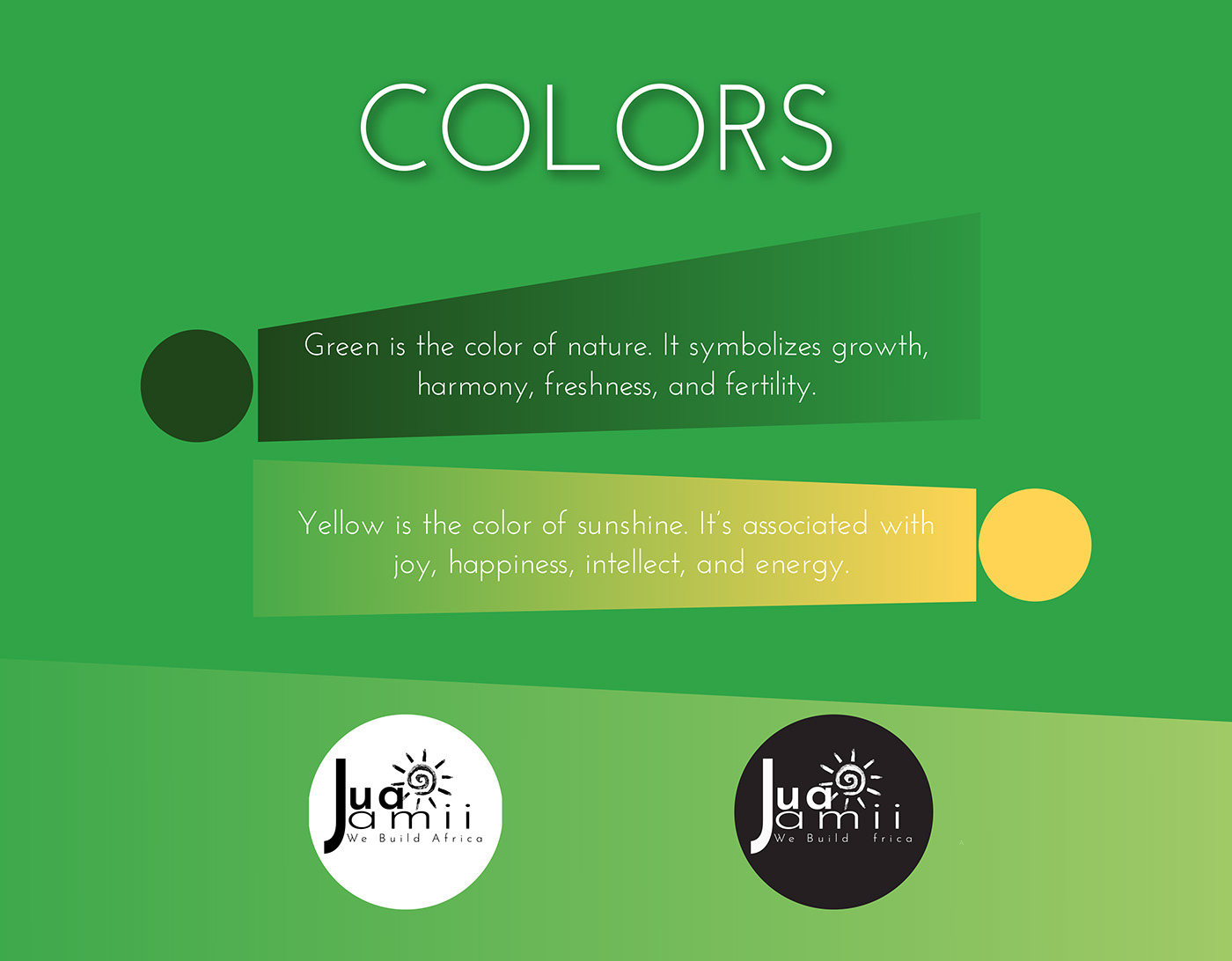 Colors, green for nature symbolizes growth, yellow color of sunshine, joy and happiness 