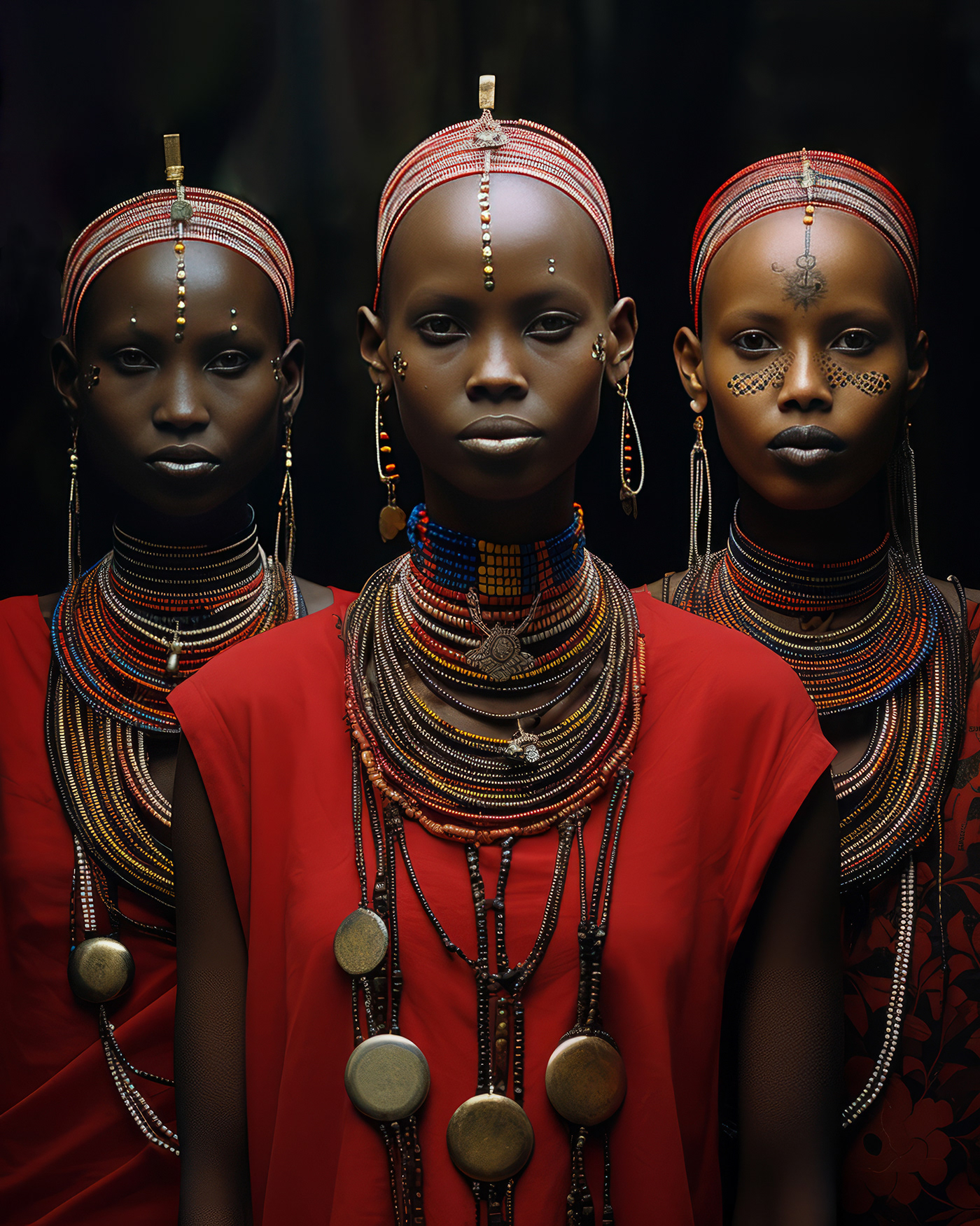 tribal Ethnic africa women portrait jewelry Necklace handmade earrings Maasai
