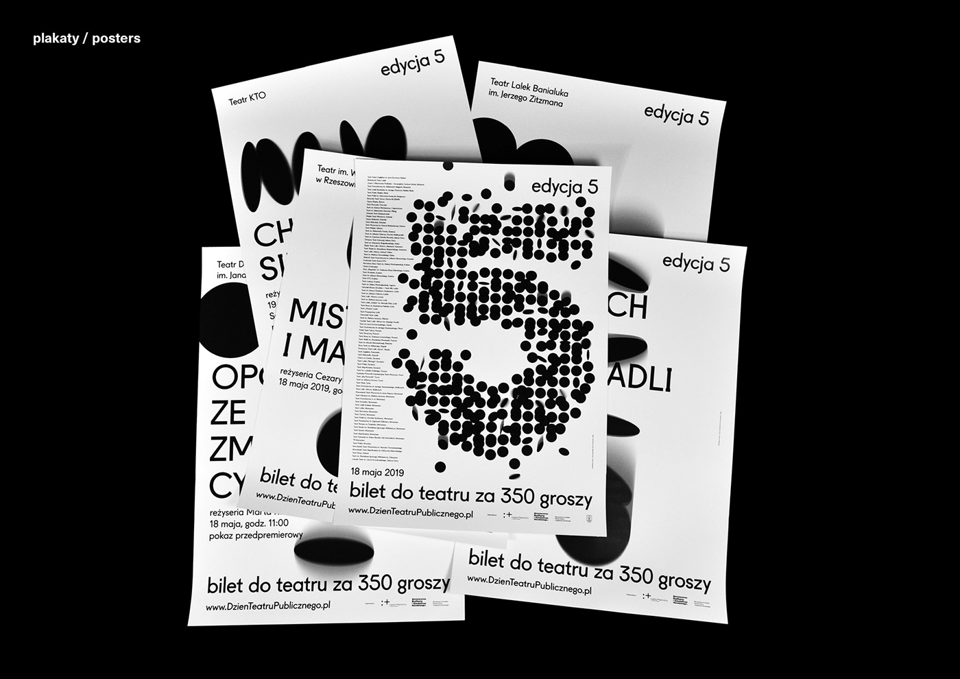 plakat poster teatr Theatre black and white dots plakaty posters tcket graphic design 