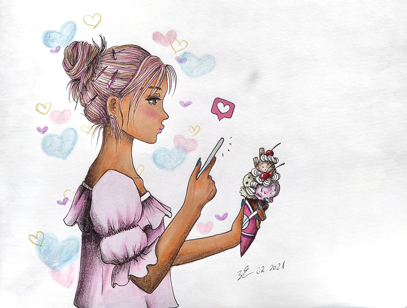 Drawing  ice cream ILLUSTRATION  instagram instapic pink process