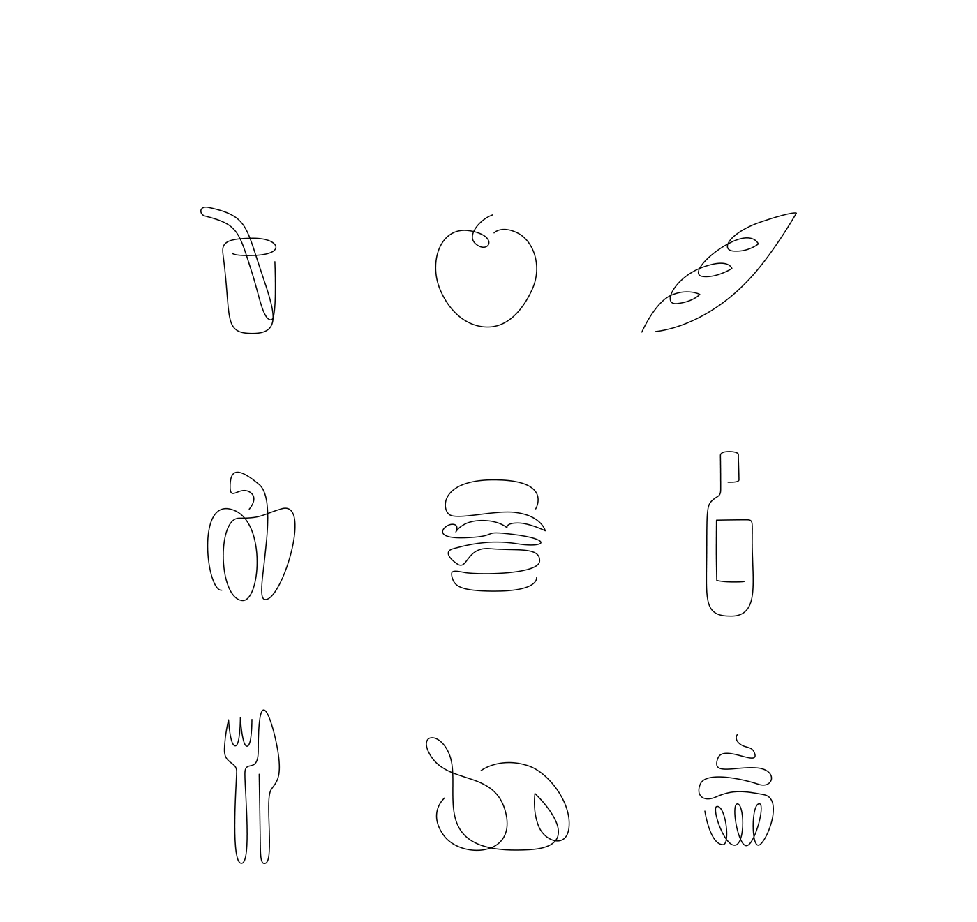 one line logo vector continuous line minimalist icons oneline line art linear icon set Linear Icons