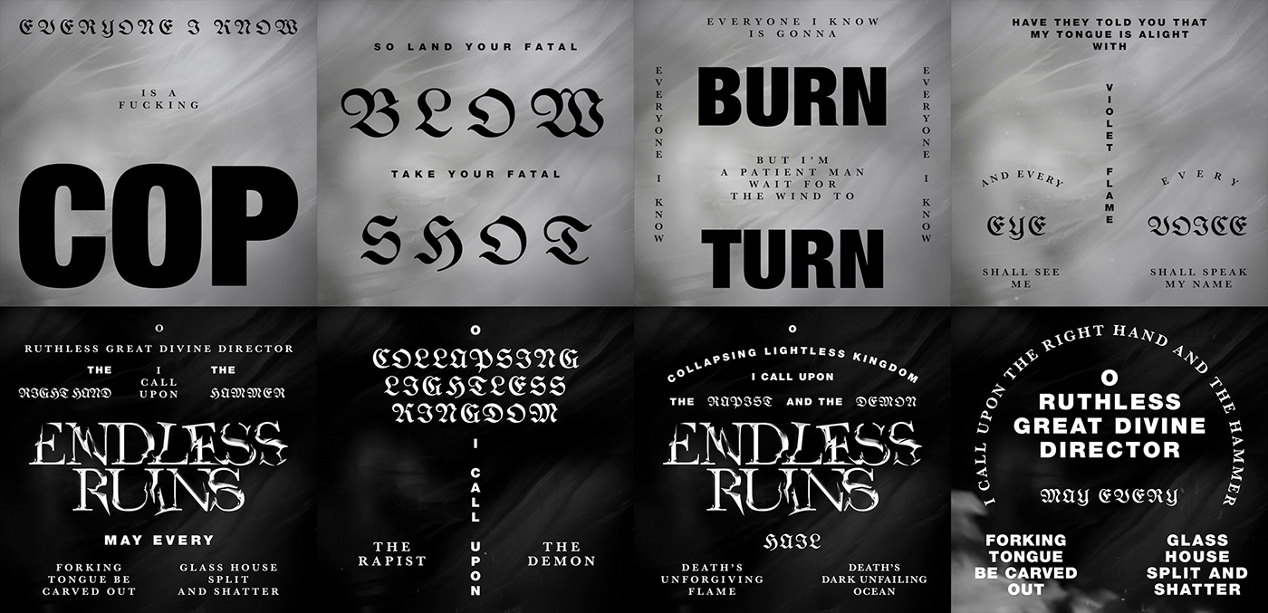chrometype lettering Lingua Ignota Lyrics Video poster typography   black metal graphic design  music type design