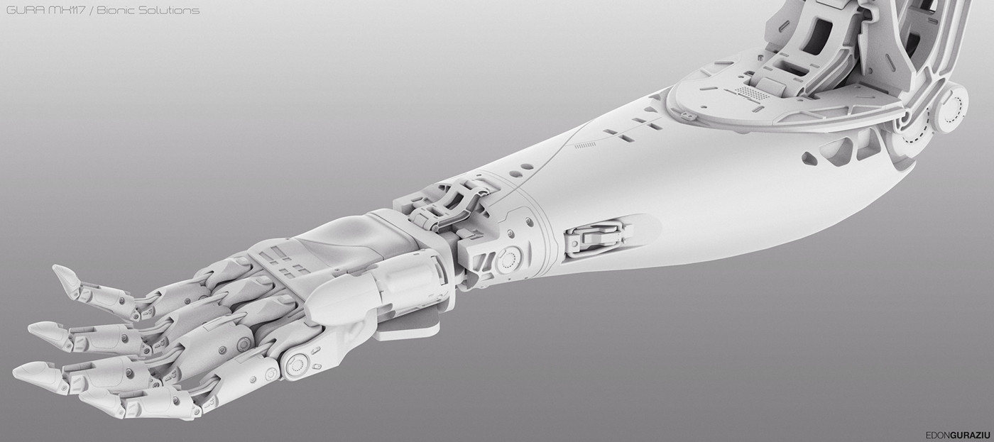 concept design future tech Bionic robotic robot prosthetic prosthetics arm hand edon guraziu Render model