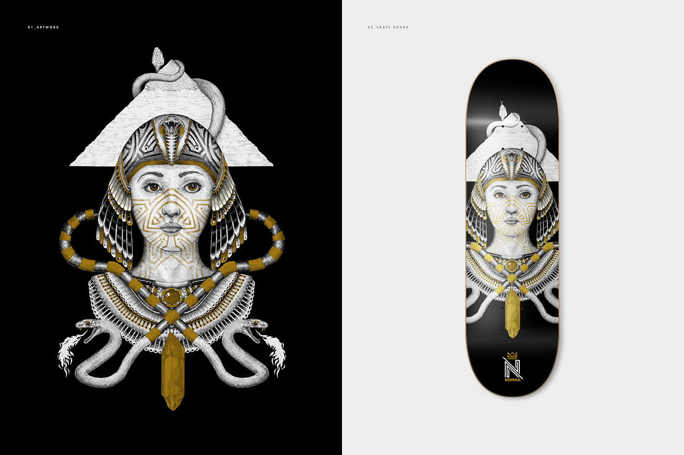 deck skate heymikel miguel sousa anubis cleopatra Scarab egypt nomad skateboards gold