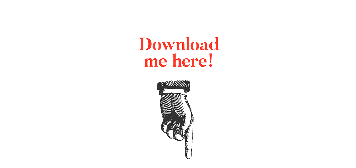 Download the Butler Free Version typeface here. Illustration of a hand pointing down.