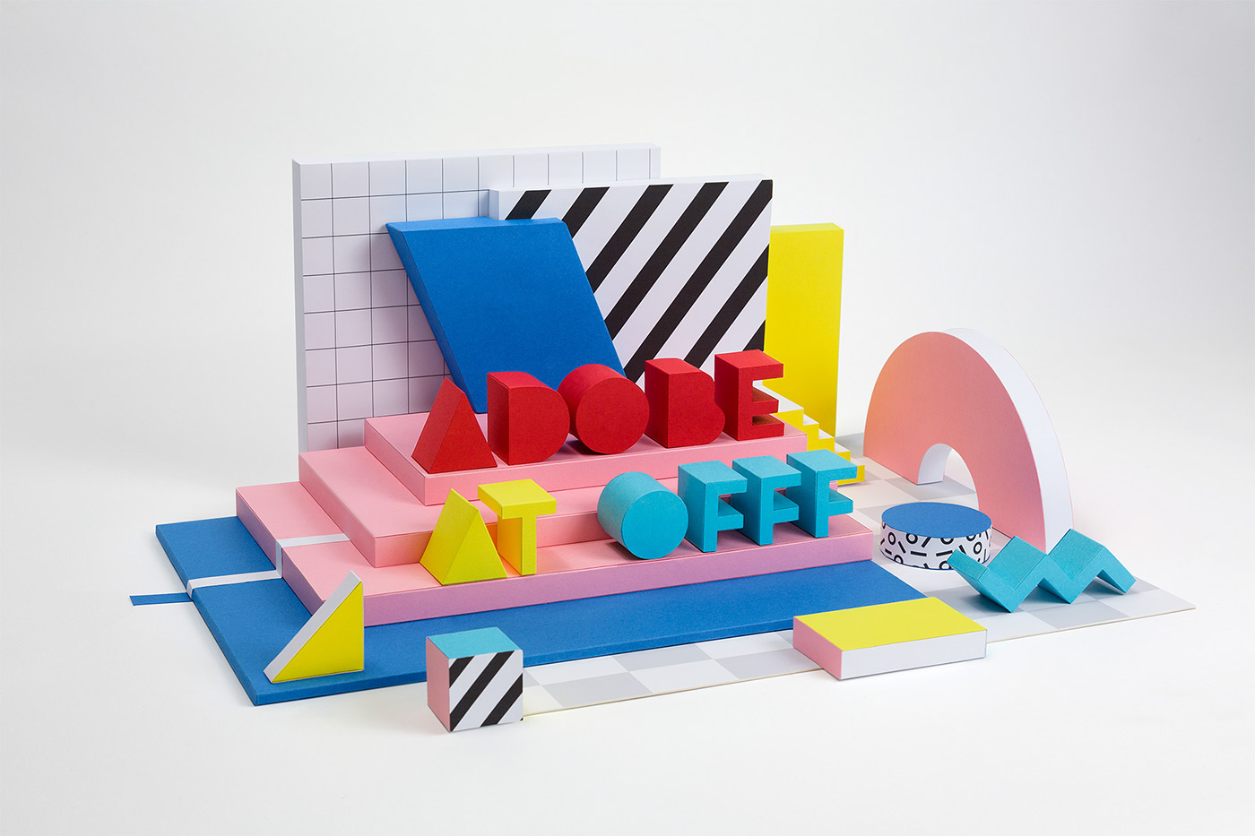 branding  adobe OFFF adobe at offf campaign memphis style Stand stand design papercraft set design 