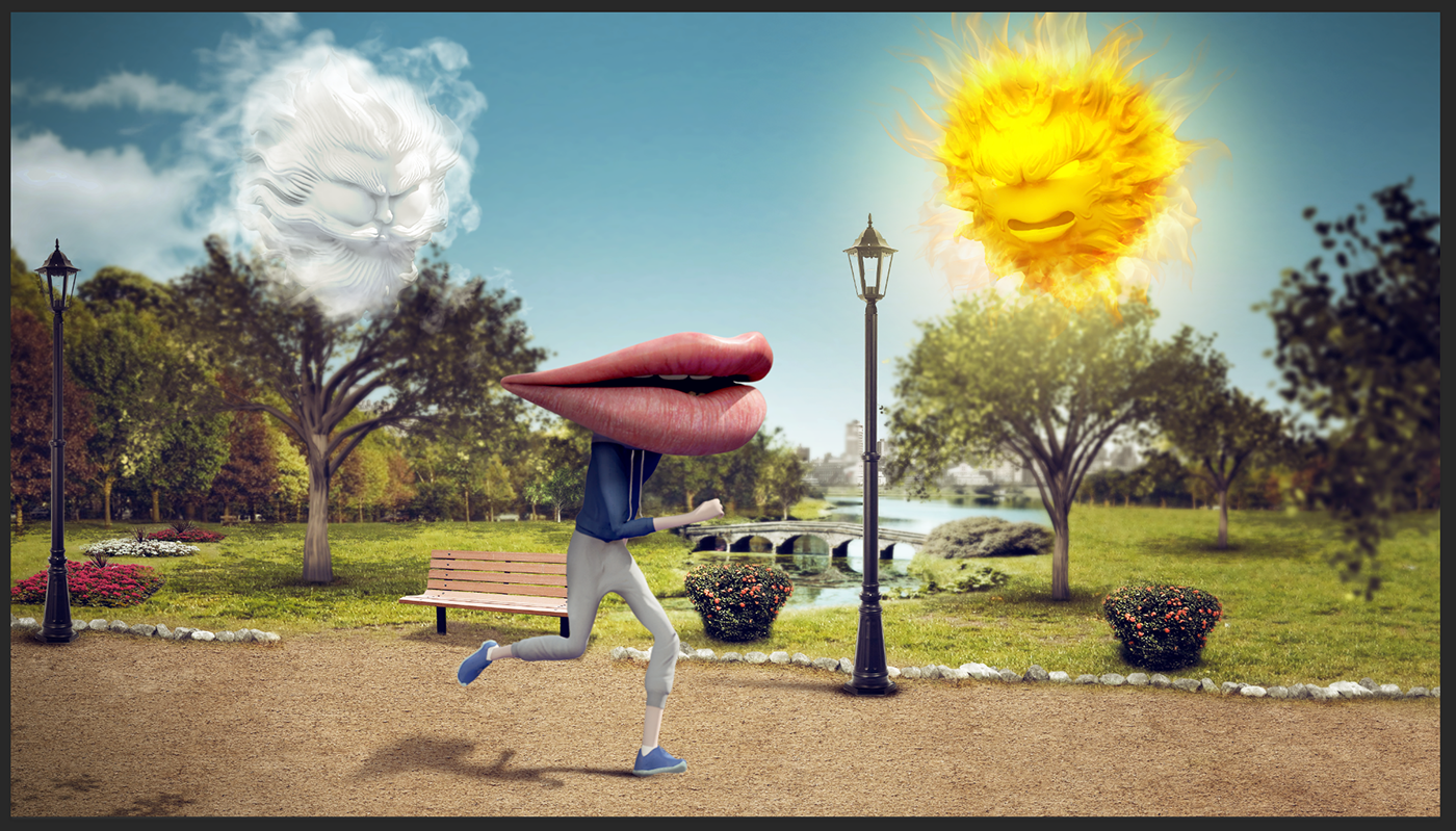 Sol viento frio calor correr 3D boca Parque lips run jogging chapstick Sun wind tenis