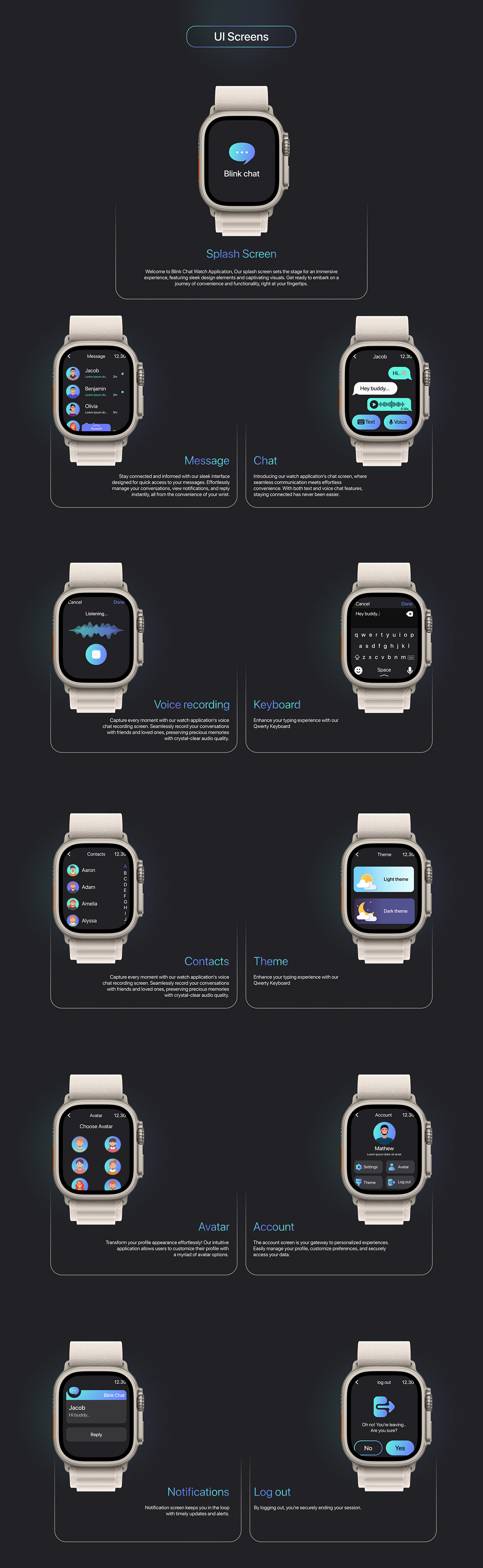 ui design Figma user interface app design UI/UX watch app Chatapp messaging app watchapp watchapplication