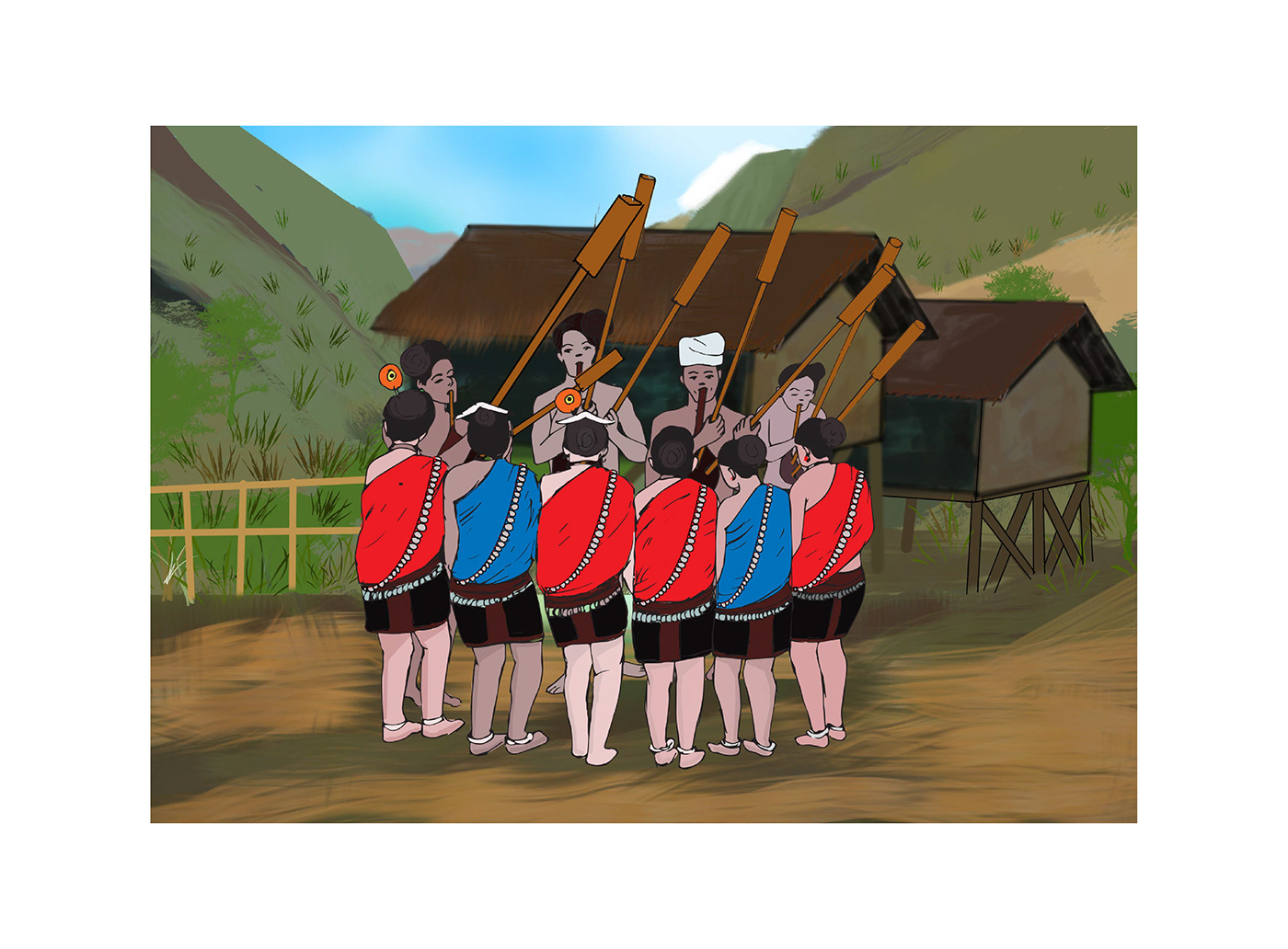 illustratoin Drawing  Digital Art  artwork cartoon sketch concept art Tribal Dance tribal Ethnic