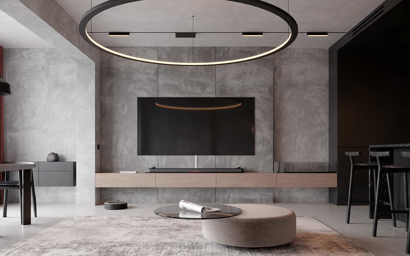 3dmax CG CGI corona design interior design  kitchen living room modern Render