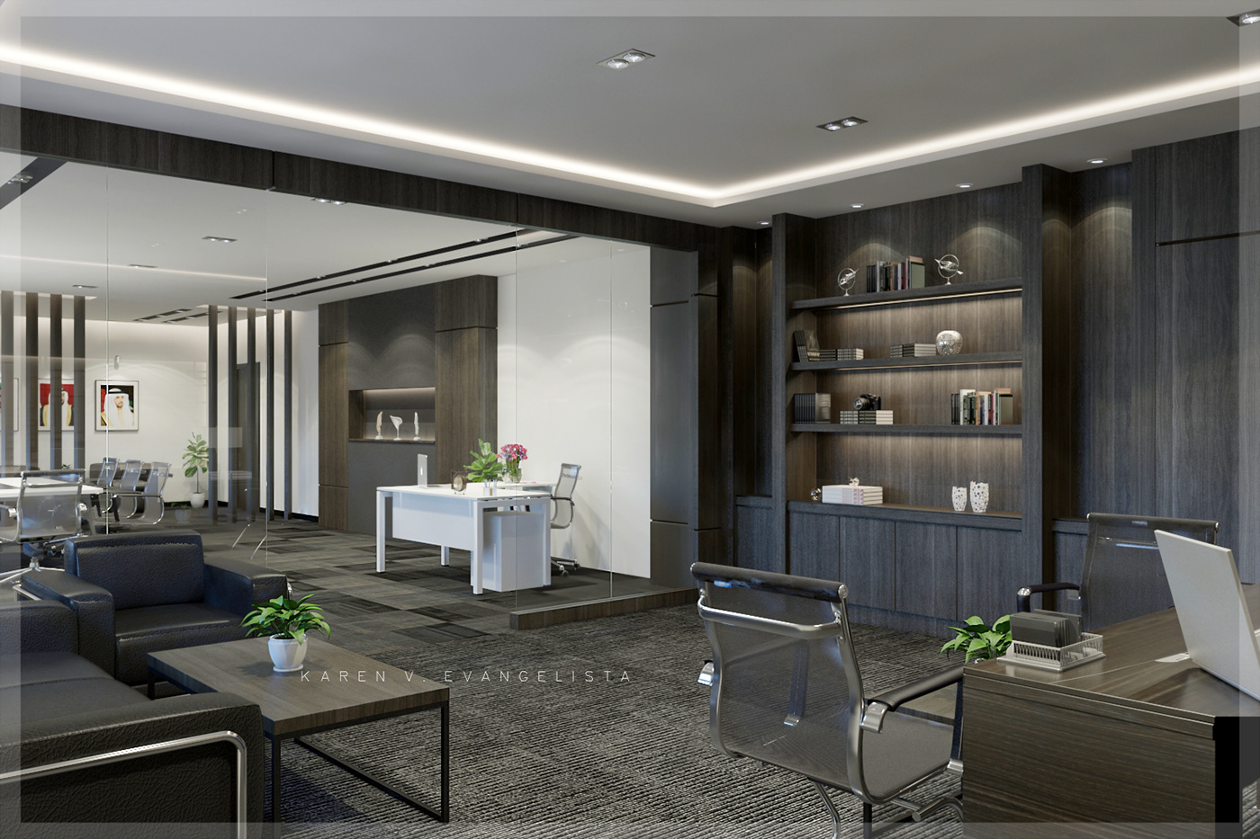 Office simple Interior Wood Cladding exotic manager office Executive office interiordesign