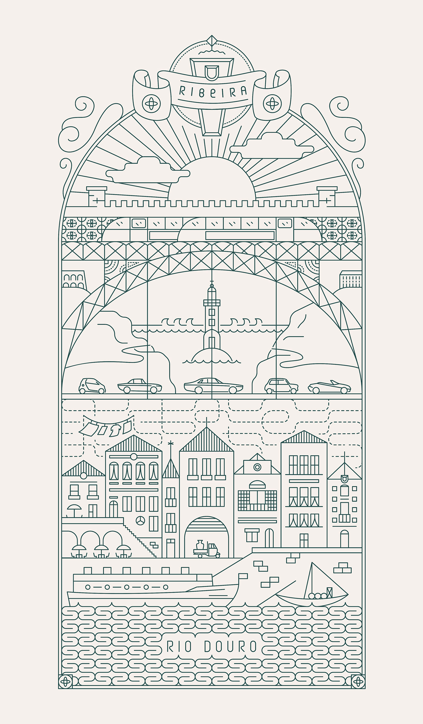 porto Portugal vector ILLUSTRATION city architecture building Cities river line