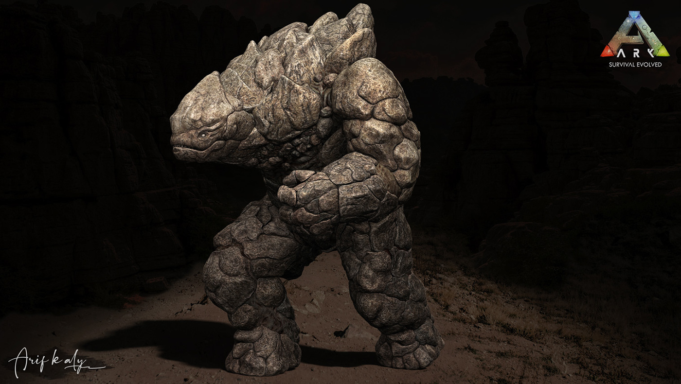 3d render ark creature game prehistoric rock rock golem Zbrush ark survival evolved Digital Art 